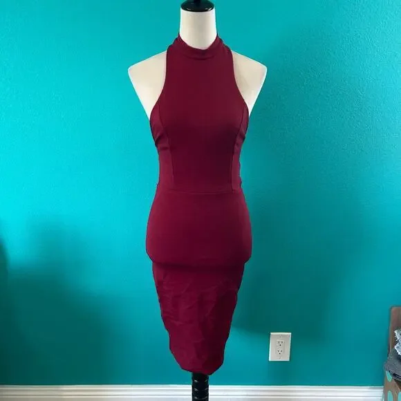 Lulus Double Hex Wine Red Bodycon Dress Backless Open Back Mini Cocktail Size S - Picture 3 of 9